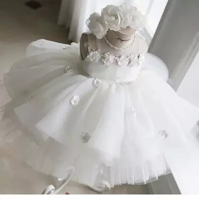 Girl's dresses born baptism dress for baby girl white first birthday party wear 3d flower toddler christening gown wedding 