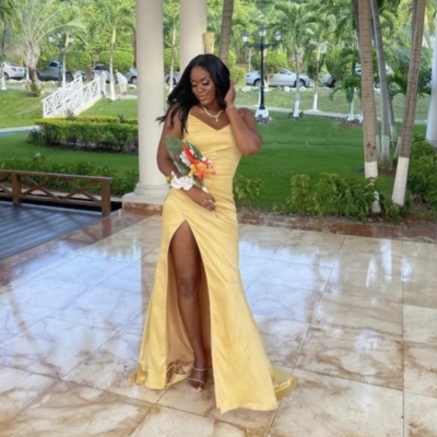 Yellow prom dresses high slit side