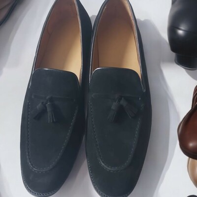 Black loafers formal handmade dress shoes for mens - Thumbnail 1