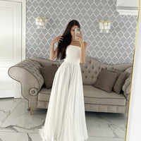 White Chiffon Strapless Floor Length Prom Dress - Thumbnail 1