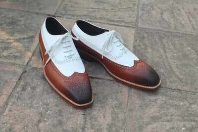 Crafted Leather Elegant and Classic Brown White Leather Wingtip Oxford Dress Shoes