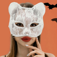 Halloween Lace Kitty Face Mask White or Black lace - Thumbnail 1