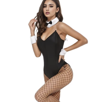 Sexy halloween bunny girl costume pink or black with accessories