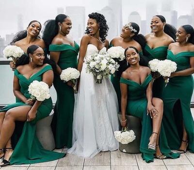 Mermaid Off the Shoulder Satin Green Bridesmaid Dresses