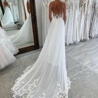Charming A Line Straps Backless Button Appliques Wedding Dresses  - Thumbnail 1