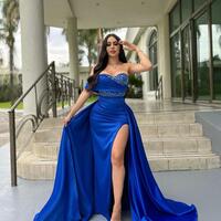 Elegant A Line Royal Blue Mermaid Evening Dresses With Detachable Overskirts  - Thumbnail 1