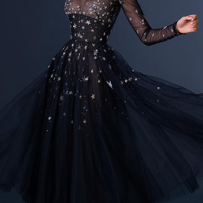 Black chiffon mother of the bride/groom dresses evening gowns tea length wedding guest dress