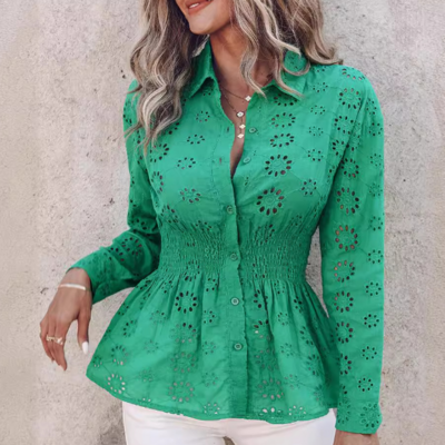 Temperament women's long sleeved green shirt