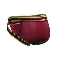 3PK Burgundy mesh gauze men's sexy underwear mesh holes lingerie quick-dry cut-out briefs underpants JM388 - Thumbnail 1