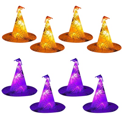 8 pack 13ft witch hat hanging string led light halloween decoration battery powered remote control 8 lighting modes glowing outdoor indoor halloween p