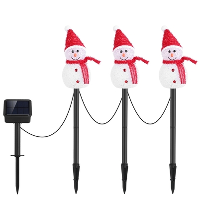1pc solar powered lamp 3 snowmen outdoor decorative christmas lamp garden stake light ip55 waterproof santa landscape light warm white led lighting pa