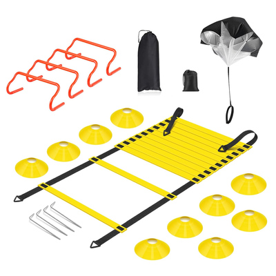 Speed agility training equipment set for pro beginner including cones parachute stakes hurdles 19.68ft ladder with carrying bag soccer football basket