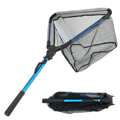 Foldable fishing net with aluminum alloy rod eva handle durable 5mm hexagonal nano coating nylon mesh collapsible landing net safe fish catching or re