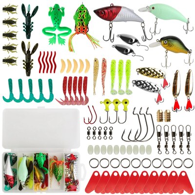 94pcs fishing lures kit soft plastic fishing baits set with soft worms frog crankbaits tackle box for freshwater and saltwater to bait bass trout salm