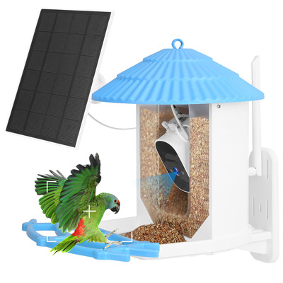 Solar powered smart bird feeder 2k bird watching camera with pir motion ai birds species identify two-way audio real-time app notification capture vid