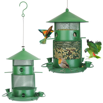 Wild Bird Feeder Squirrel-Proof Chew-Proof Metal Bird Seed Feeder Outdoor Hanging Bird Feeder With 360 Circular Perches Water Cups For Yard Garden Pa