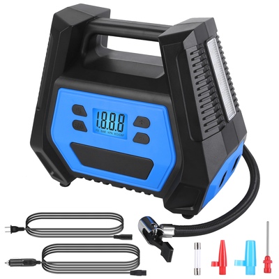 Portable tire inflator 150 psi 120w max power tire pump with digital display led light inflatable nozzle needle fuse air compressor for bikes motorbik