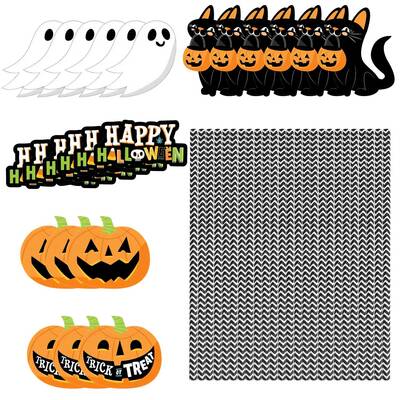 25pcs halloween party striped decorative straws disposable drinking straws paper straw decor happy halloween ghost lantern black cat halloween party s