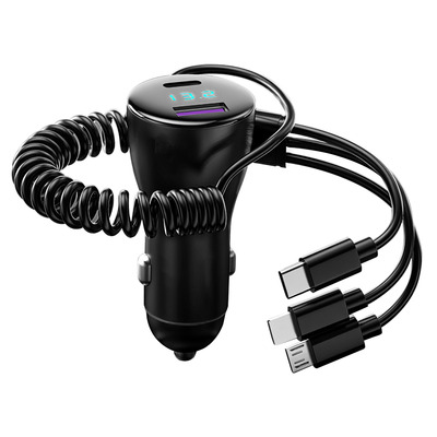 125w 5 in 1 fast charge car charger qc pd usb type c lt 5 port car cigarette lighter with 4ft coiled cable voltage monitor fit for ios phone ipad sams