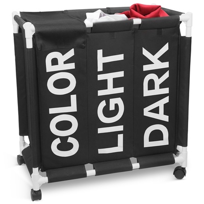 3-bag laundry hamper cart waterproof 600d oxford cloth 3-selection laundry basket with 4 wheels rolling laundry sorter for bathroom bedroom laundry ro