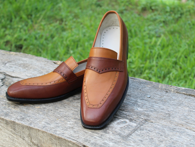 Crafted Leather Classic Brown Leather Moccasin Loafers Dress Shoes