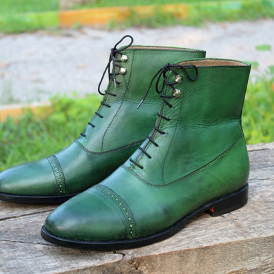 Crafted leather oxford boot - classic green calf ankle high lace up boot - Thumbnail 5