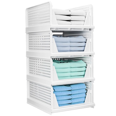 4 packs plastic storage box closet organizer foldable storage bin stackable drawer with slide rail push-pull storage basket for living room bedroom wa