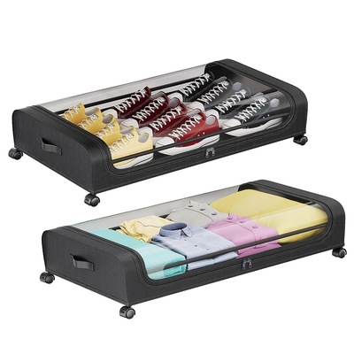 2packs under bed storage containers rolling clothing organizer 42l/11gal under bed??drawers with clear lid 360? lockable rolling wheels strap handles