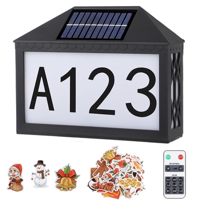 Christmas solar address sign ip55 waterproof colorful house numbers plaque wall mounted led address sign with 9 lighting modes remote control for yard