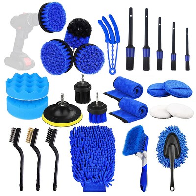 26pcs car detailing brush kit exterior interior car cleaning set drill brush set car buffing sponge pads kit for cleaning automobile interior exterior