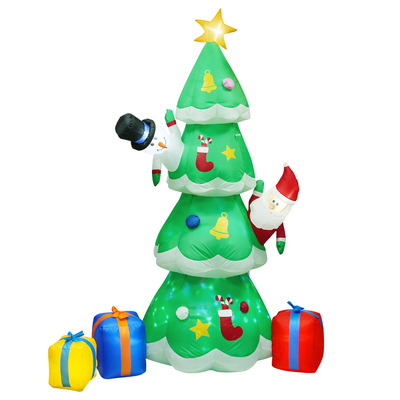 6.89ft christmas inflatable outdoor decoration with christmas tree gift box santa claus blow up yard decoration with led light built-in air blower for