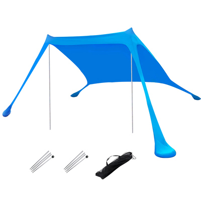 9.8x9.8FT Foldable Beach Canopy Tent Collapsible Shade Sail Sun Protection Windproof Shelter 4 Sandbag 2 Pole Portable Storage Bag Rectangle Blue-Blue