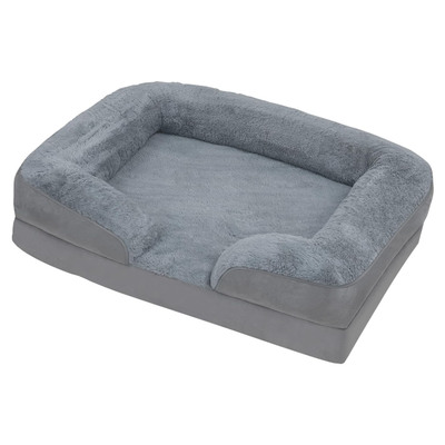 Pet dog bed soft warm plush puppy cat bed cozy nest sofa non-slip bed cushion mat removable washable cover waterproof lining for small medium dog-gray