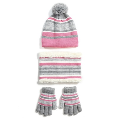 Winter Kids Knitted Hat Scarf Gloves 3Pcs Boys Girls Winter Warm Beanie Hat and Glove Scarf Set Beanie Neck Warmer Mittens for 4-7-Year-Old Kids-Pink
