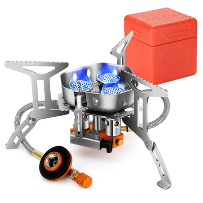 4000w portable camping stove foldable powerful gas stove backpacking burner collapsible piezo ignition with carrying case for outdoor hiking cooking