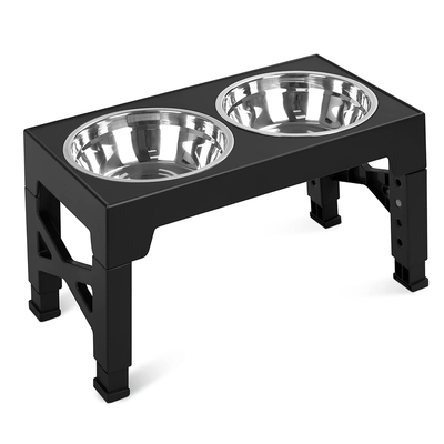 Dog raised bowls with 5 adjustable heights stainless steel elevated dog bowls foldable double bowl dog feeder for small medium large size dog-black