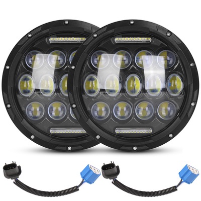 2pcs 7in 75w round led headlight 3800lm halo car headlamp with drl high low beam for jeep wrangler tj jk cj with h4 to h13 adapters plug and play