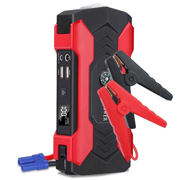 Car Jump Starter Booster 800A Peak 28000mAh 12V Battery Charger (Up to 6.0L Gas or 3.0L Diesel Engine) w/ LCD Screen 4 Modes LED Flashlight-Black