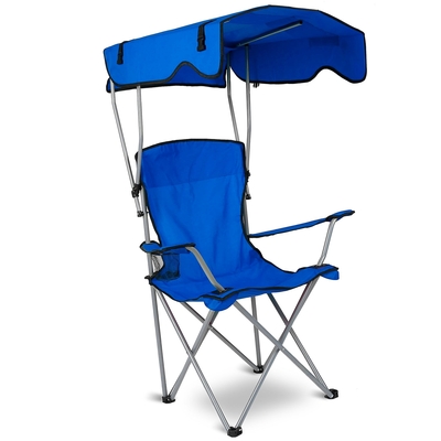 Foldable beach canopy chair sun protection camping lawn canopy chair 330lbs load folding seat w/ cup holder for beach poolside travel picnic-blue