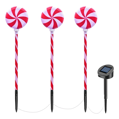 Solar christmas candy light set of 3 ip65 waterproof solar lollipops stake lamp for patio yard garden pathway outdoor christmas decorative light