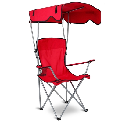 Foldable Beach Canopy Chair Sun Protection Camping Lawn Canopy Chair 330LBS Load Folding Seat w/ Cup Holder For Beach Poolside Travel Picnic-Red
