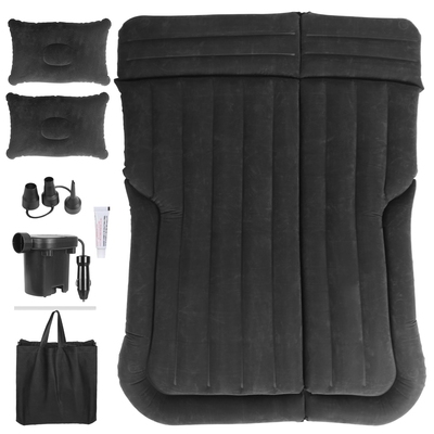Inflatable suv air mattress thickened camping bed cushion with pillow air pump storage bag pvc flocked car bed for home car travel camping-black