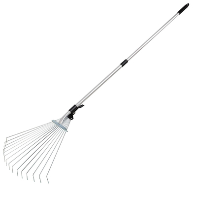 63in adjustable garden leaf rake 15 teeth expanding stainless steel rake for quick clean lawn yard garden w/ 7-21inch teeth width folding head