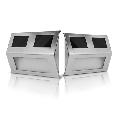 2 pack solar light 2 leds wall lamp stair step outdoor waterproof security light with auto on/off for stairs fence garden landscape lighting