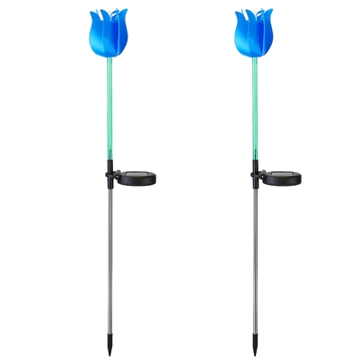 2pcs solar powered tulip garden light wind mill waterproof landscape stake lamp decorative lawn lights for yard driveway walkway patio-blue