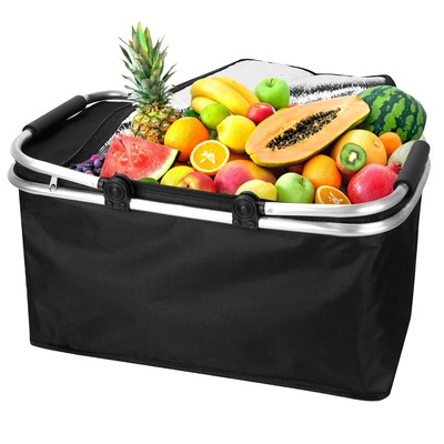 30l insulated picnic basket cooler collapsible??food delivery storage bag grocery market basket heat & cool insulation w/ aluminum handles