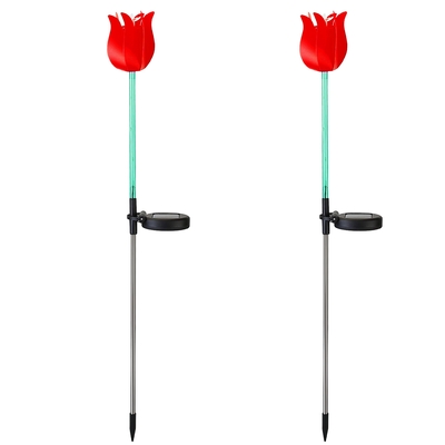 2pcs solar powered tulip garden light wind mill waterproof landscape stake lamp decorative lawn lights for yard driveway walkway patio-red