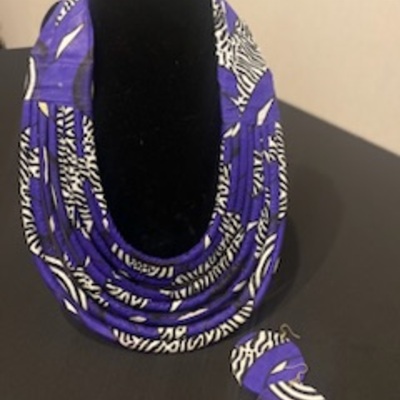 Blue zebra rope necklace  & circular earrings