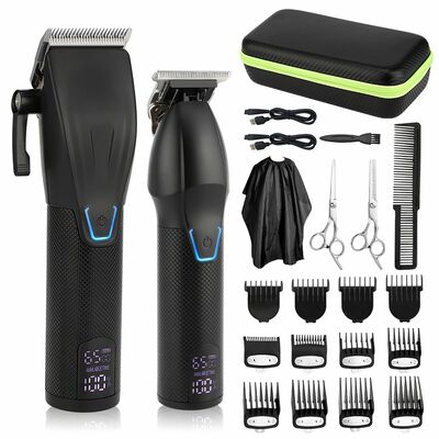Men's cordless clipper trimmer set - electric barber haircut kit with beard outliner shaver - includes hair cutting clippers and trimmers
