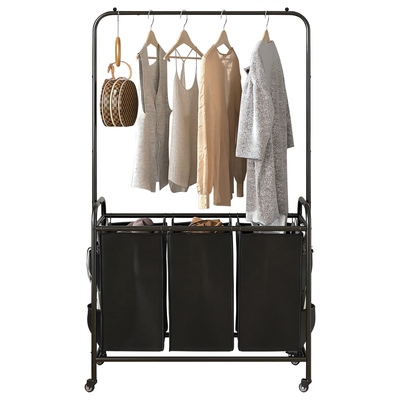 3 bags laundry sorter with garment hanging bar laundry hamper rolling cart laundry basket organizer with lockable wheels 3 removable bags